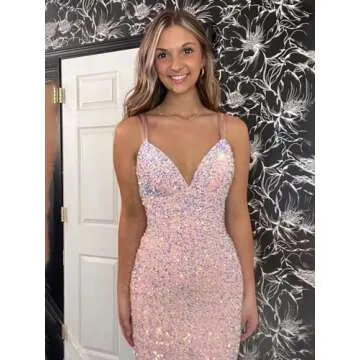 Mermaid Prom Dresses Long Sequin Evening Dresses Spaghetti Straps Formal Gowns for Women Dusty Blue