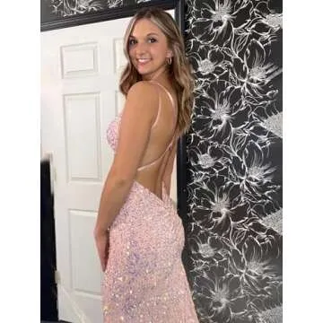 Mermaid Prom Dresses Long Sequin Evening Dresses Spaghetti Straps Formal Gowns for Women Dusty Blue