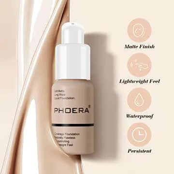 BestLand 2Pack PHOERA Foundation Full Coverage Liquid Foundation Cream - Long-lasting Lightweight Concealer - Oil-Free Formula - Natural Shade - Suitable for All Skin Types (104 Buff Beige & 105 Sand)