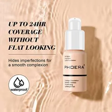 BestLand 2Pack PHOERA Foundation Full Coverage Liquid Foundation Cream - Long-lasting Lightweight Concealer - Oil-Free Formula - Natural Shade - Suitable for All Skin Types (104 Buff Beige & 105 Sand)