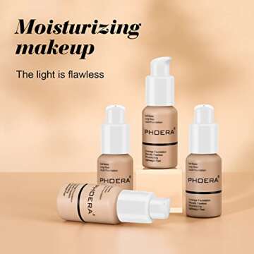 BestLand 2Pack PHOERA Foundation Full Coverage Liquid Foundation Cream - Long-lasting Lightweight Concealer - Oil-Free Formula - Natural Shade - Suitable for All Skin Types (104 Buff Beige & 105 Sand)
