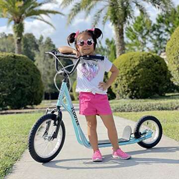 Aosom Youth Scooter, Teens Kick Scooter, Adjustable Handlebar Ride On Toy for 5+ with 16" Front and ...