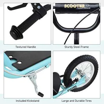 Aosom Youth Scooter, Teens Kick Scooter, Adjustable Handlebar Ride On Toy for 5+ with 16" Front and 12" Rear Dual Brakes Inflatable Wheels, Blue