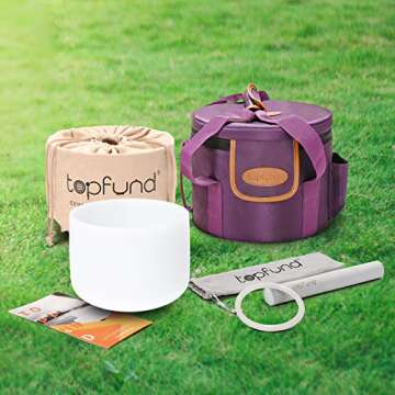 TOPFUND F Note Crystal Singing Bowl Heart Chakra 10 Inch with Heavy Duty Carrying Case and Suede Mallet