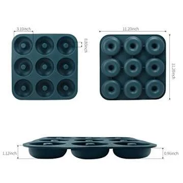 Large Silicone Donut Pan for Baking, 9 Cavity Non-Stick Food Grade Silicone Donut Molds, Doughnut Pan and Bagel Pans for Baking & Kitchen Baking, BPA Free 11.2 x 11.1 Inches, Dishwasher Safe - Blue