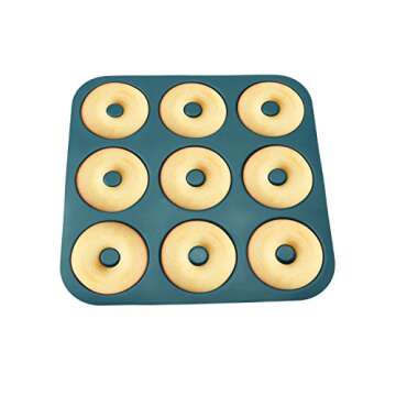 Large Silicone Donut Pan for Baking, 9 Cavity Non-Stick Food Grade Silicone Donut Molds, Doughnut Pan and Bagel Pans for Baking & Kitchen Baking, BPA Free 11.2 x 11.1 Inches, Dishwasher Safe - Blue