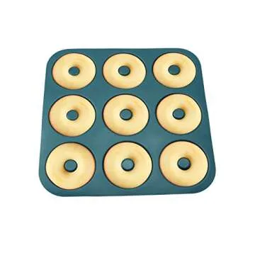 Large Silicone Donut Pan for Baking, 9 Cavity Non-Stick Food Grade Silicone Donut Molds, Doughnut Pan and Bagel Pans for Baking & Kitchen Baking, BPA Free 11.2 x 11.1 Inches, Dishwasher Safe - Blue