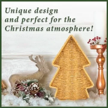 myHomeBody Christmas Tree Wicker Basket Set of 2 for Holiday Serving