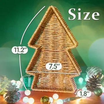 myHomeBody Christmas Tree Wicker Basket Set of 2 for Holiday Serving