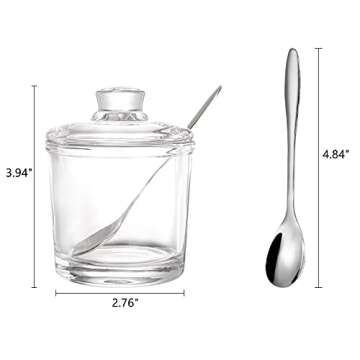 ZEAYEA Set of 2 Clear Glass Sugar Bowl, 6 Ounce Seasoning Box Condiment Pots with Spoon and Lid, Sug...