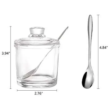 ZEAYEA Set of 2 Clear Glass Sugar Bowl, 6 Ounce Seasoning Box Condiment Pots with Spoon and Lid, Sug...