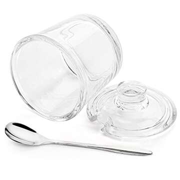 ZEAYEA Set of 2 Clear Glass Sugar Bowl, 6 Ounce Seasoning Box Condiment Pots with Spoon and Lid, Sugar Spice Salt Canister for Home Kitchen, Coffee Bar, Restaurant