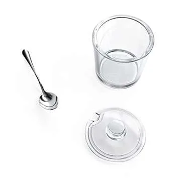 ZEAYEA Set of 2 Clear Glass Sugar Bowl, 6 Ounce Seasoning Box Condiment Pots with Spoon and Lid, Sugar Spice Salt Canister for Home Kitchen, Coffee Bar, Restaurant
