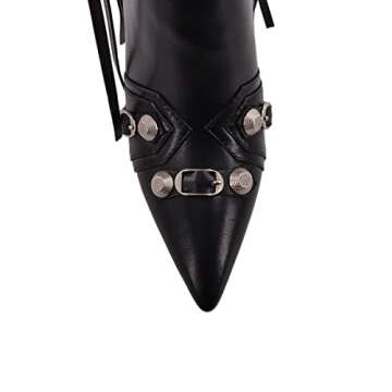 onlymaker Women's Fringed Ankle Boots Stiletto High Heel Zipper Rivets Metallic Pointed Toe Bootie Fashion Dressy Party Black Size 11