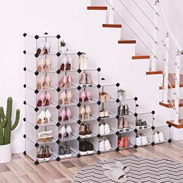 SONGMICS Shoe Rack, Space-Saving 28-Slot Plastic Shoe Storage Organizer Unit, Shoe Cabinet, Ideal fo...