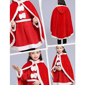 Little Red Riding Christmas Fur Princess Cape Hood Cloaks Costume for Girls 2-3 Years(100cm)