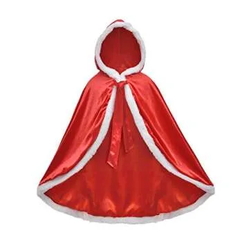 Little Red Riding Christmas Fur Princess Cape Hood Cloaks Costume for Girls 2-3 Years(100cm)