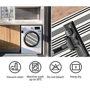 HOXCIK Black and White Striped Rug 24'' x 51'' Outdoor Rug Front Porch Rug Washable Front Door Rugs Cotton Hand-Woven Indoor/Outdoor Area Rug Layered Door Mats for Porch Rug Entry Rug