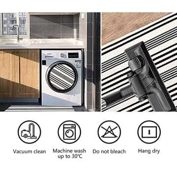 HOXCIK Black and White Striped Rug 24'' x 51'' Outdoor Rug Front Porch Rug Washable Front Door Rugs Cotton Hand-Woven Indoor/Outdoor Area Rug Layered Door Mats for Porch Rug Entry Rug