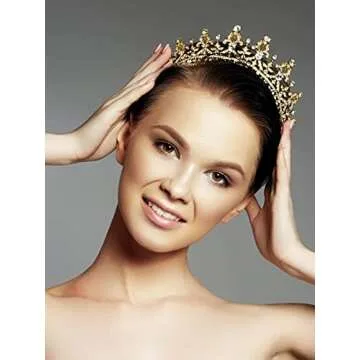 COCIDE Gold Tiara and Crown for Women Birthday Headband for Girls Crystal Queen Crown Hair Accessories for Bride Party Bridesmaids Bridal Prom Halloween Costume Cosplay Christmas Gifts (DARK GOLD)