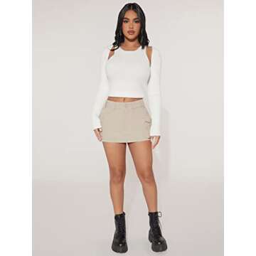 WDIRARA Women's Petite Low Waist Button Bodycon Mini Cargo Denim Skirt with Pocket Khaki Petite M