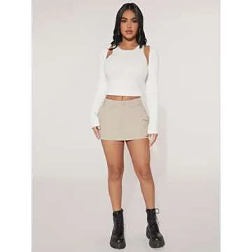 WDIRARA Women's Petite Low Waist Button Bodycon Mini Cargo Denim Skirt with Pocket Khaki Petite M