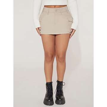 WDIRARA Women's Petite Low Waist Button Bodycon Mini Cargo Denim Skirt with Pocket Khaki Petite M