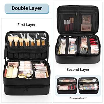 Extra Large Makeup Case, Professional Makeup Artist Traveling Bag, Double Layer XL Makeup Travel Cas...