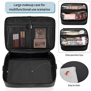 Extra Large Makeup Case, Professional Makeup Artist Traveling Bag, Double Layer XL Makeup Travel Case Organizer for Artist Nail Technician Hairstylist Crafters with 2 Detachable Pouch & Shoulder Strap