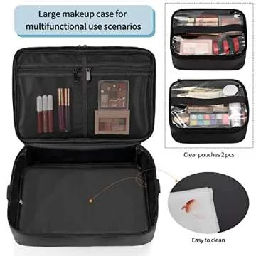 Extra Large Makeup Case, Professional Makeup Artist Traveling Bag, Double Layer XL Makeup Travel Case Organizer for Artist Nail Technician Hairstylist Crafters with 2 Detachable Pouch & Shoulder Strap