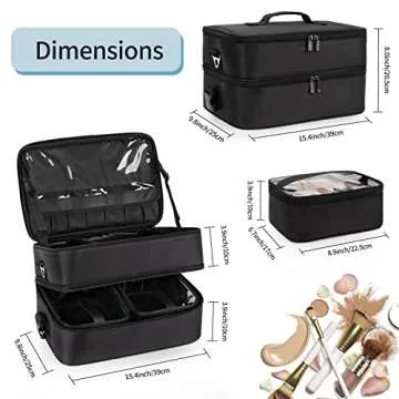 Extra Large Makeup Case, Professional Makeup Artist Traveling Bag, Double Layer XL Makeup Travel Case Organizer for Artist Nail Technician Hairstylist Crafters with 2 Detachable Pouch & Shoulder Strap