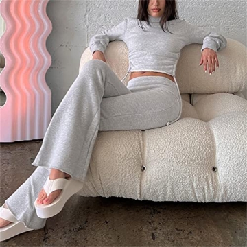 iTranyee Women's Casual Fall Solid Outfits Y2k Backless Slim Fit Pants Set Drawstring Top Flare Pants Lounge Set Streetwear
