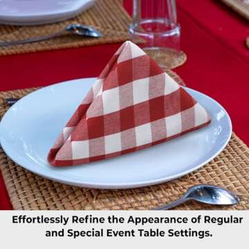 Urban Villa Dinner Napkins 100% Cotton Cloth Napkins Set of 12 Buffalo Check Size 20X20 Inch, Red/White Oversized Cloth Napkins with Mitered Corners, Ultra Soft, Durable Hotel Quality