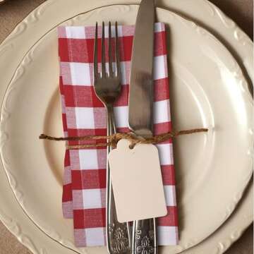 Urban Villa Dinner Napkins 100% Cotton Cloth Napkins Set of 12 Buffalo Check Size 20X20 Inch, Red/White Oversized Cloth Napkins with Mitered Corners, Ultra Soft, Durable Hotel Quality