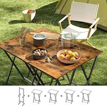 HOOBRO Folding TV Tray Tables - Set of 4, Rustic Brown and Black with Storage Rack