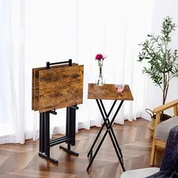 HOOBRO Folding TV Tray Tables - Stylish Set of 4