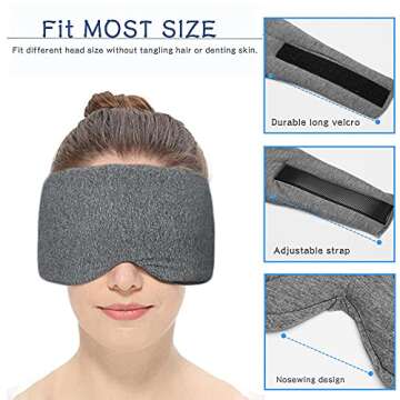 Sleep Mask for Men Women,100% Cotton Sleep Eye Mask with Fully Adjustable Strap, 100% Light Blocking Eye Mask for Sleeping, 0 Pressure Eye Covers for Travel Yoga Nap (Gray)
