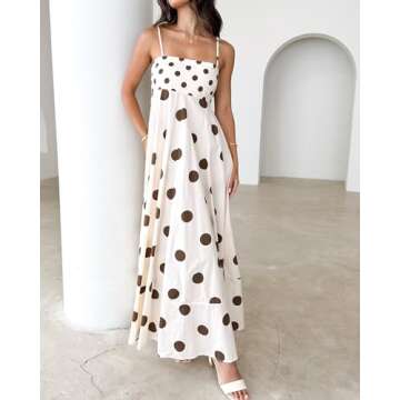 NUFIWI Women Summer Striped Maxi Dress Spaghetti Strap Cutout Ruffle Long Dress Flowy Swing Beach Vocation Dress(Swing Brown 22,Medium)