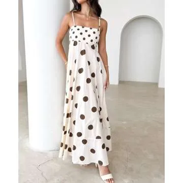 NUFIWI Women Summer Striped Maxi Dress Spaghetti Strap Cutout Ruffle Long Dress Flowy Swing Beach Vocation Dress(Swing Brown 22,Medium)