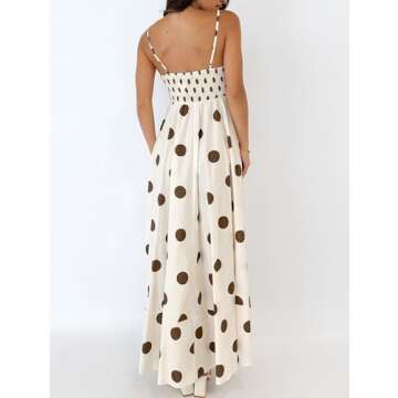 NUFIWI Women Summer Striped Maxi Dress Spaghetti Strap Cutout Ruffle Long Dress Flowy Swing Beach Vocation Dress(Swing Brown 22,Medium)