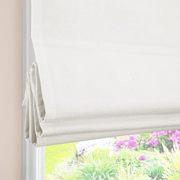 White Cordless Roman Shades, Classic Premium Blackout Roman Window Shades, Custom Washable Fabric Ro...