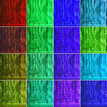 KPROE Fairy Curtain Lights - 16-Color Changing String Lights with Remote, 4 Lighting Modes, Ideal fo...