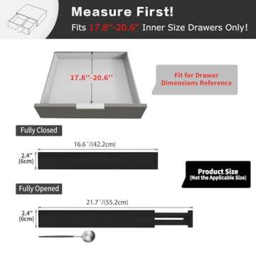 Utoplike 4 pcs Bamboo Kitchen Drawer Dividers Large, Adjustable Black Drawer Organizers, Spring Load...