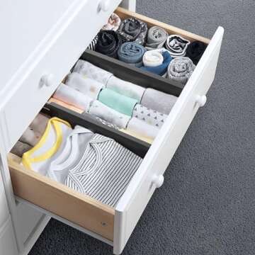 Utoplike 4 pcs Bamboo Kitchen Drawer Dividers Large, Adjustable Black Drawer Organizers, Spring Loaded, Works in Kitchen, Dresser, Bathroom, Bedroom, Drawer, Desk