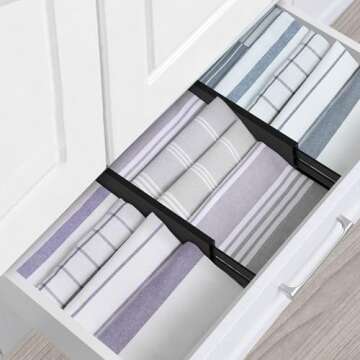 Utoplike 4 pcs Bamboo Kitchen Drawer Dividers Large, Adjustable Black Drawer Organizers, Spring Loaded, Works in Kitchen, Dresser, Bathroom, Bedroom, Drawer, Desk