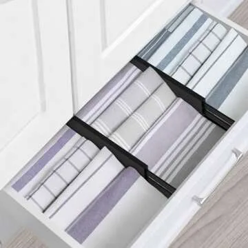 Utoplike 4 pcs Bamboo Kitchen Drawer Dividers Large, Adjustable Black Drawer Organizers, Spring Loaded, Works in Kitchen, Dresser, Bathroom, Bedroom, Drawer, Desk