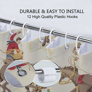 VeiVian Western Cowboy Shower Curtain, Western Cowboy Riding Horse in Wild Tropical Cactus Desert Shower Curtain for Bathroom, Fabric Polyester Farmhouse Shower Curtain 12PCS Hooks 70X70IN