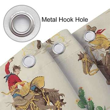 VeiVian Western Cowboy Shower Curtain, Western Cowboy Riding Horse in Wild Tropical Cactus Desert Shower Curtain for Bathroom, Fabric Polyester Farmhouse Shower Curtain 12PCS Hooks 70X70IN