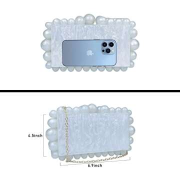 ARTLUXE Acrylic Beaded Clutch Purses for Women Evening Clutch Hard Beaded Shoulder Acrylic Bag Party Wedding Clutches,White
