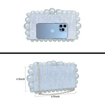 ARTLUXE Acrylic Beaded Clutch Purses for Women Evening Clutch Hard Beaded Shoulder Acrylic Bag Party Wedding Clutches,White